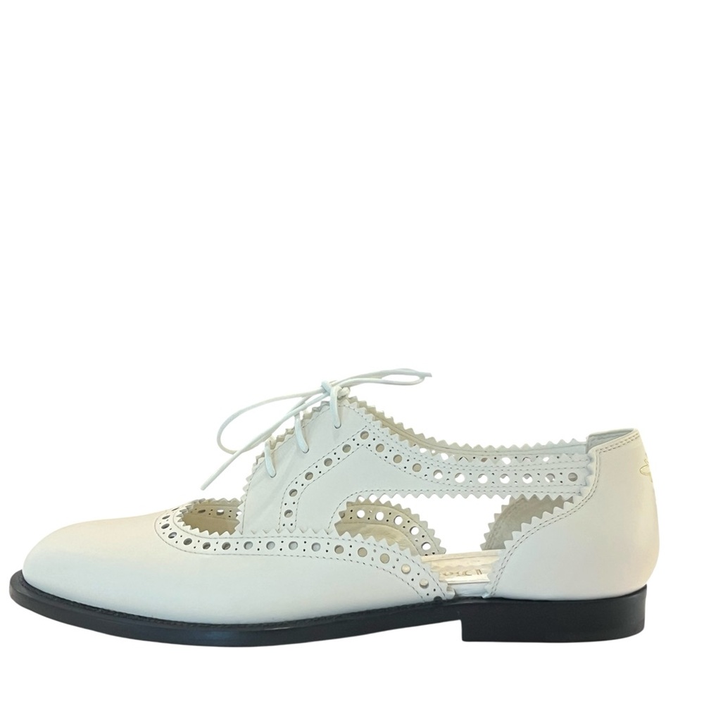 Christian Dior Teddy-D Derby White Perforated Calfskin Cutout Oxford Flats